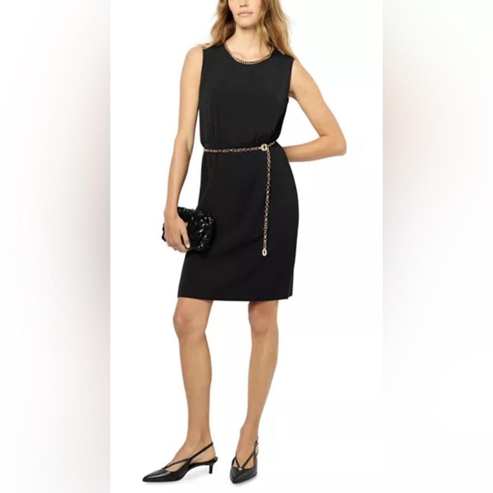 Gerard Darel Black Sheath Midi Dress Scoop chain Neck